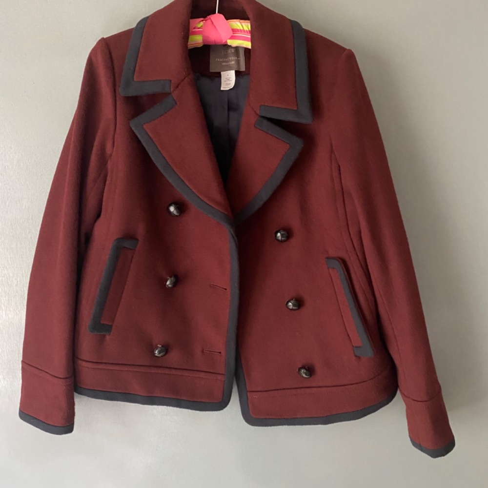 J. CREW Nello Gori Women's 6 Wine 100% Wool Double Breasted Peacoat Classic - Picture 10 of 10